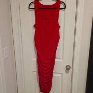 Red Ruched Midi Tank Dress